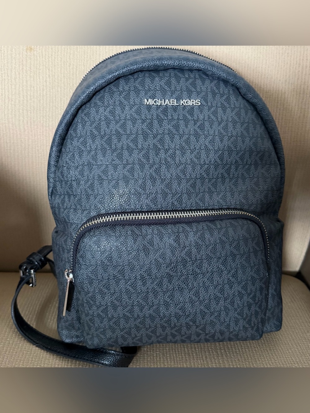 Michael Kors Mini Black and Gray MK Logo Backpack w/ Silver Hardware (see pics)